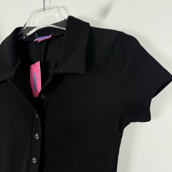 NWT Edikted Lucia Ribbed Romper Short Sleeves Black Size Medium M NEW - Picture 4 of 11